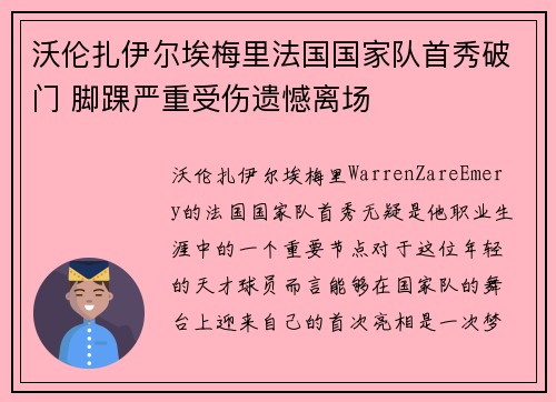 沃伦扎伊尔埃梅里法国国家队首秀破门 脚踝严重受伤遗憾离场